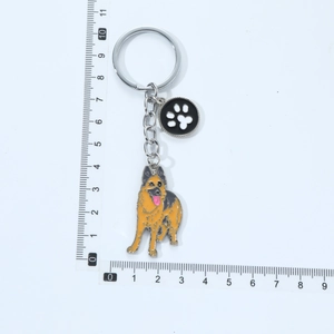 German Shepherd Metall Schlüsselanhänger mit Emaille und Pfotenabdruck, Länge 10,5cm