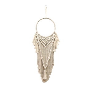 Arazzo da parete boho in macramè fatto a mano con motivi geometrici e lunghe nappe di cotone