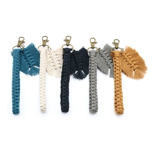 Handmade macrame wristlet keychains with leaf tassel charms in five assorted colors