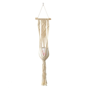 Bohemian handmade cotton rope plant hanger with flamingo ceramic pot and tassels