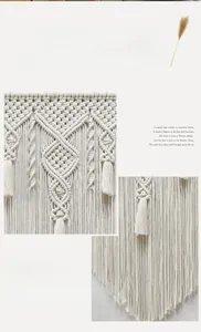 Detailed close-up of bohemian macramé wall hanging showing handmade woven tassels and cotton rope