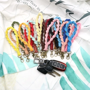 Bohemian Cotton Rope Woven Wristlet Keychain Handmade Macrame Spiral Lanyard Antique Bronze Metal Clip Key Chain Bag Charm