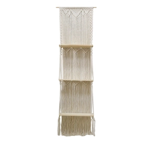 Boho style 3-tier wall hanging storage shelf with handmade macrame weaving and tassels