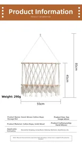 Detail view of handmade cotton woven wall hanging magazine rack with size 55x85cm and wood rods