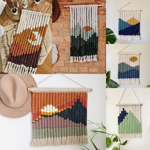 Handmade Woven Macrame Wall Hanging Scenic Mountain Tapestry Nordic Bohemian Cotton Tassel Art For Home Background Decor