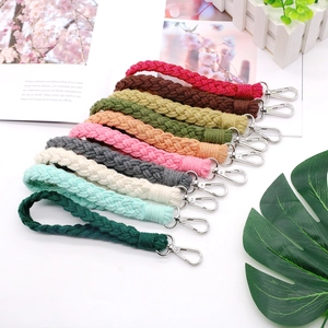 Handmade Woven Cotton Rope Keychain Wristlet For Women Minimalist Boho Braided Bag Charm Key Ring With Metal Lobster Clasp Gift