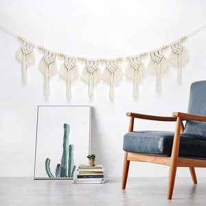 Arazzo da Parete Macramè Fatto a Mano Nordic Boho Ghirlanda di Nappe in Cotone Intrecciato per Soggiorno Camera da Letto Arredamento Casa