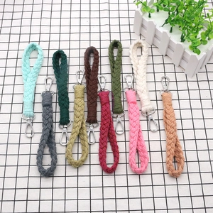 Handmade woven cotton rope keychain wristlets in multiple colors with silver lobster clasps