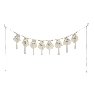 Decorazione da parete macramè a mano con 8 nappe a foglia beige e perline in legno