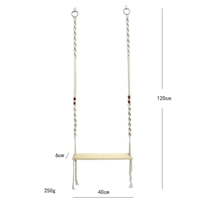 Bohemian woven cotton rope hanging swing shelf with wooden board and decorative beads