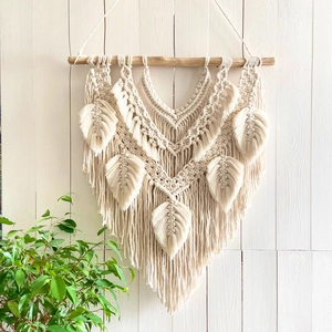 Handmade Macrame Woven Wall Hanging Cotton Feather Leaf Tassel Tapestry Nordic Style Home Decor Living Room Bedroom
