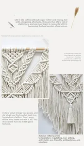 Detailed macro view of bohemian hand-woven cotton tapestry with fringe and geometric patterns