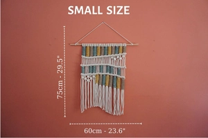 Small size bohemian wall tapestry detail with 60x75cm dimensions and cotton fringe