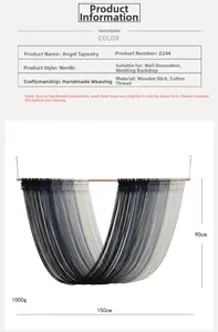 Detail view showing dimensions and specifications of the Nordic handmade woven wall tapestry