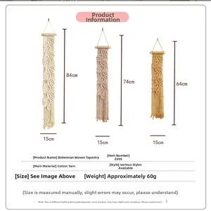 Suspension murale en macramé fait main avec dimensions de 64cm, 74cm et 84cm de hauteur