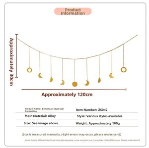 Detailed size specifications for a gold-colored boho star and moon wall hanging ornament