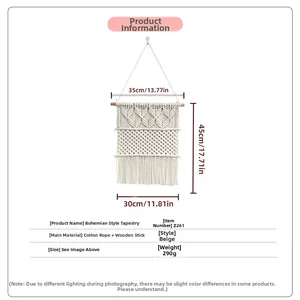 Spécifications de taille pour la tapisserie murale bohème en coton tissé fait main en beige