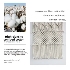 Détail de près des fibres de coton peigné et de la texture tissée du macramé blanc