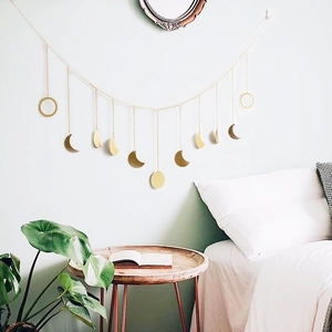 Nordic Moon Phase Wall Hanging Garland Gold Metal Star Boho Decor For Bedroom Nursery Home Wall Art Ornament Decoration