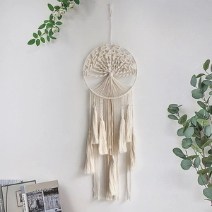 Bohemian handmade macrame wall hanging with Tree of Life design and cotton tassels