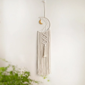 Bohemian moon life tree wall hanging with woven cotton rope and tassels decoration