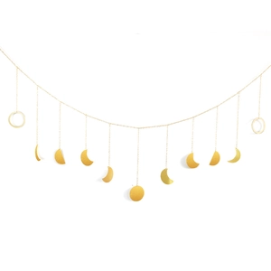 Golden moon phase wall hanging decor with brushed metal moons and stars for home