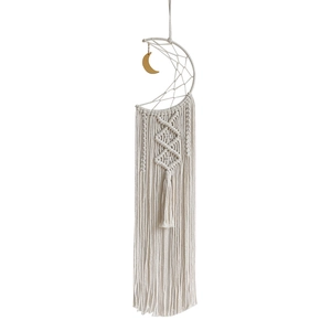 Bohemian crescent moon wall hanging with handmade macrame cotton rope and tassel