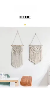 Detailed macro view of bohemian handmade macrame wall hanging with cotton rope fringe