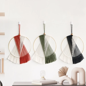 Bohemian Handmade Macramé Wall Hanging Tapestry With Metal Ring Geometric Tassel Dream Catcher Home Decoration For Living Room