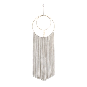 Bohemian handmade woven cotton tapestry dream catcher with gold rings and wood beads