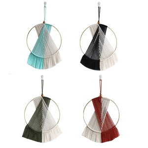 Handwoven Bohemian wall decor with circular tassels and beads in four color options