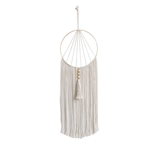 Handmade bohemian cotton rope dream catcher tapestry with wooden beads and long fringe