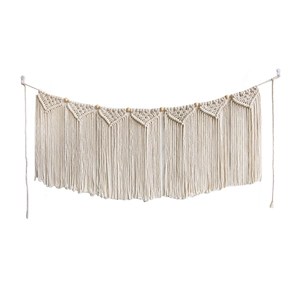 Bohemian handmade woven cotton tapestry with macrame tassels and wooden beads decor
