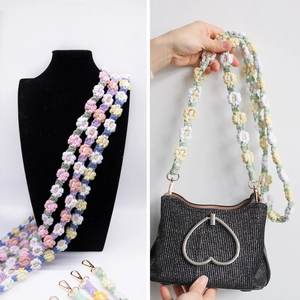 Hand Woven Cotton Flower Bag Strap Multifunctional Crochet Phone Lanyard With Metal Clasp Boho Decorative Belt For Women