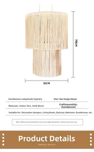 Detail showing dimensions of the handmade bohemian woven cotton fringe lampshade