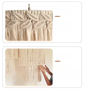 Detailed view of handmade bohemian cotton rope lampshade with multi-layer tassels