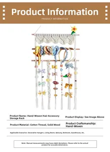 Detail of bohemian hand-woven cotton wall hanging hair clip holder with fringe