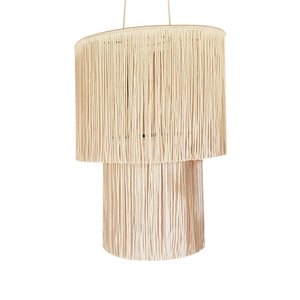 Handwoven Bohemian tassel lampshade in cream white with tiered fringe design for home decor
