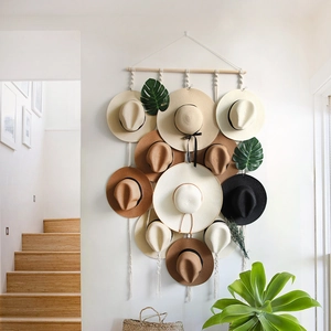 Handwoven Cotton Macrame Hat Organizer Wall Hanging Bohemian Tapestry Hat Storage Rack For Home Bedroom Living Room Decor