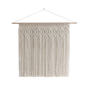 Bohemian Macrame wall hanging with geometric diamond patterns and fringe tassels