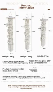 Tabella dettagliata delle tre dimensioni per organizer per cappelli in macramè