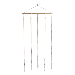 Nordic woven wall tapestry for hat storage with wood rod and cotton tassels