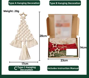DIY handmade woven cotton rope Christmas tree kit with white macrame star and materials