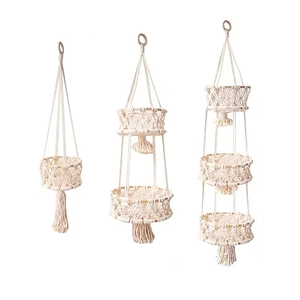 Handmade boho cotton rope fruit baskets in 1, 2, and 3-tier sets with decorative tassels