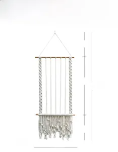 Detailed dimension guide for hand-woven boho tapestry with wooden beads and tassels