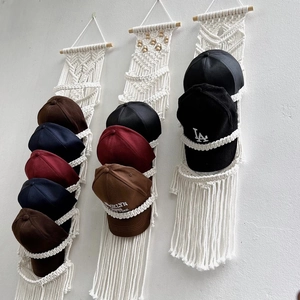 Porta cappelli da parete in corda di cotone fatto a mano in stile boho con legno
