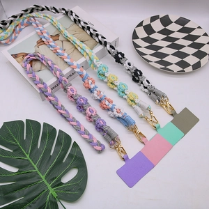 Cordino per Telefono in Cotone Tessuto a Mano con Fiori Tracolla Anti-smarrimento Catena per Cellulare Donna Accessorio Boho