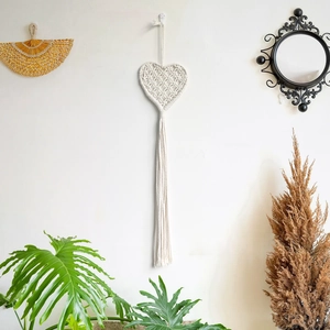 Bohemian handmade macrame heart wall hanging with elegant cotton tassels for home decor