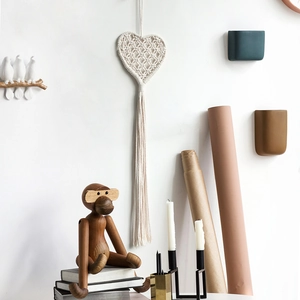 Nordic style handmade macrame wall hanging with heart shape and long cotton fringes