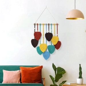 Tapisserie Feuille Tissée à la Main Bohème Nordique Macramé Suspendu Mural Coton Multicolore Gland Décoration Maison Salon